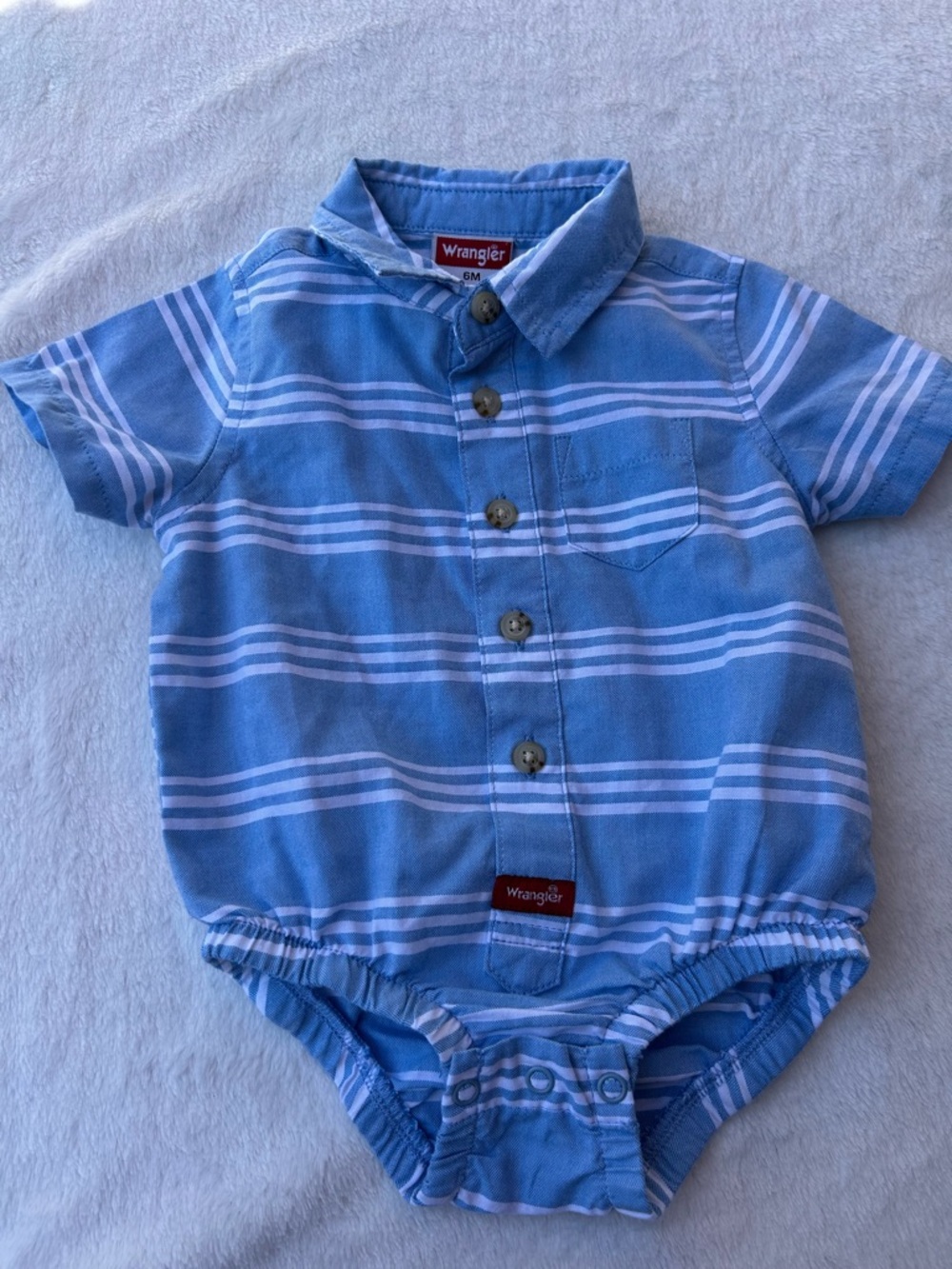 Wrangler Light Blue and White Striped Cotton Button-Up Shirt